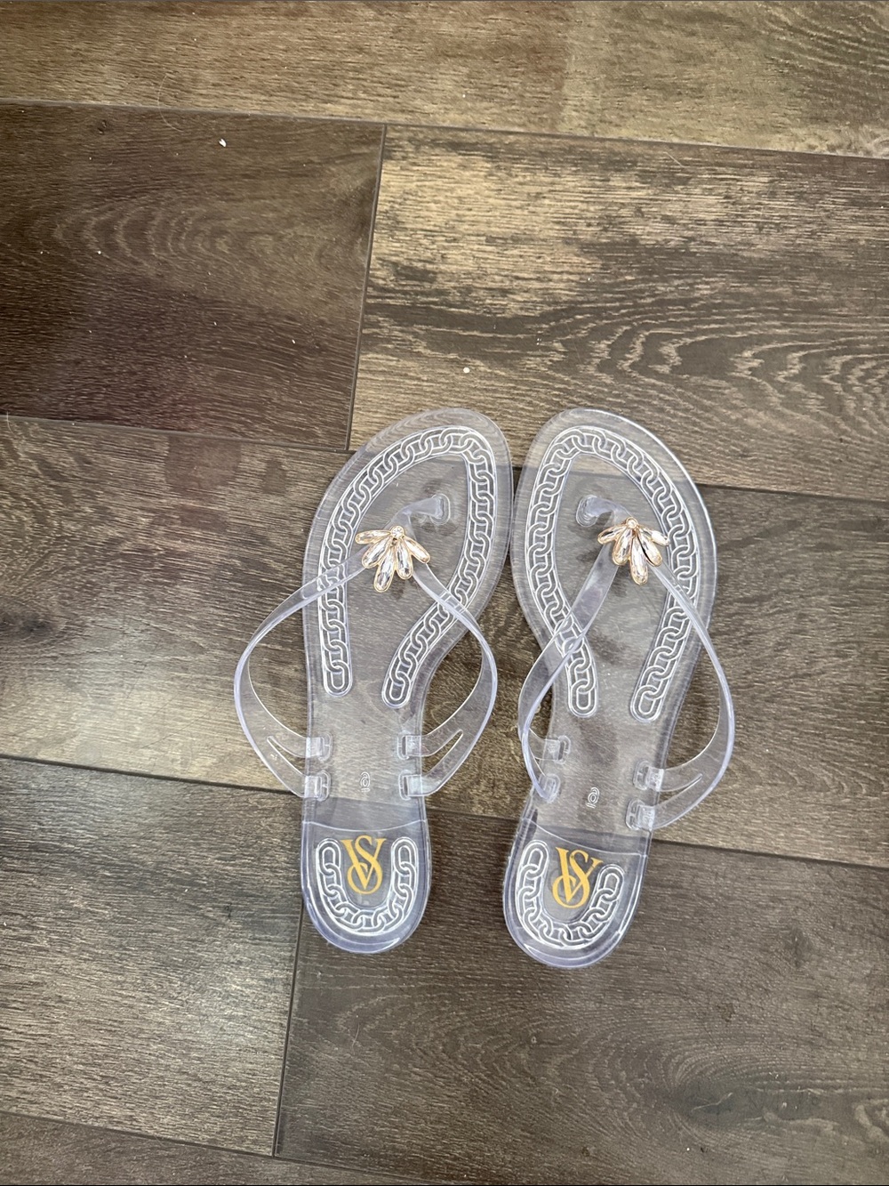 Victoria’s Secret Jeweled Clear Logo Jelly Thong Sandals